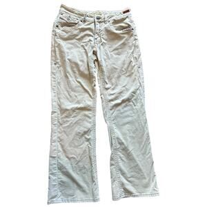 Y2K Worn Brand Women’s Beige Corduroy Flare Jeans Handcrafted Stitching Size 14